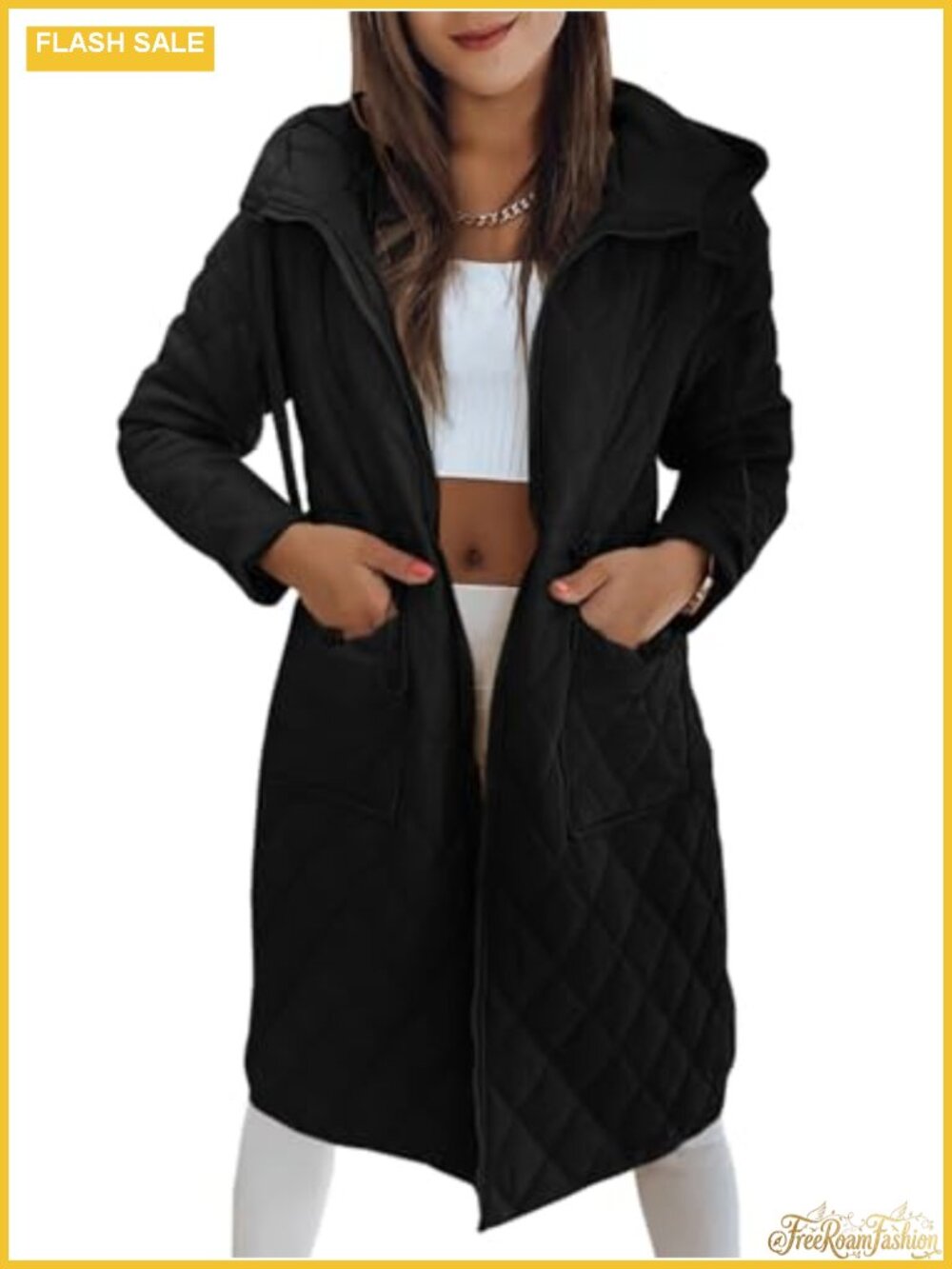 Women's Long Quilted Puffer Jacket Lightweight Hooded Zip-Up Winter Coat Knee